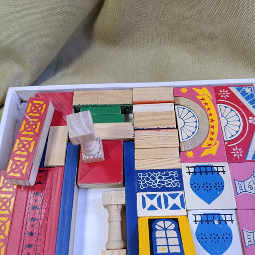 Vintage Wooden Building Blocks Castle set used, 38 pieces