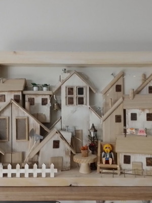 Wooden decorative 3D artwork new, village town with lights