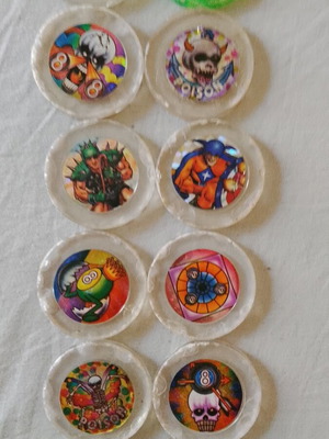 Poison plastic 90s collectible tags, set of 14