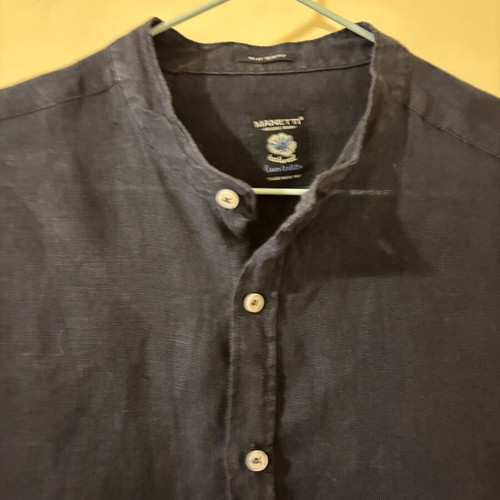 Manetti navy blue linen shirt slim fit medium like new