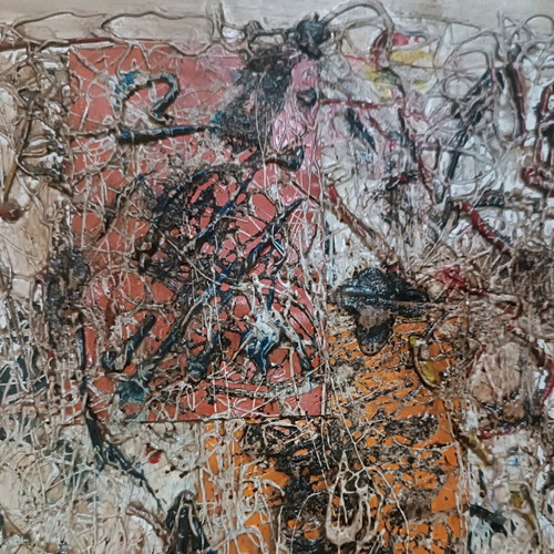 Abstract art custom made, mixed media on cardboard 36x34 cm