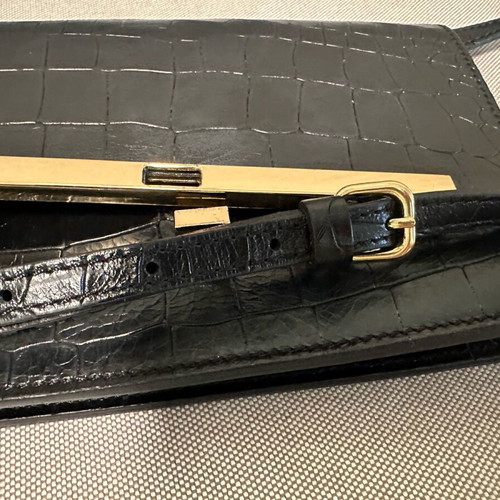 Gianni Chiarini clutch bag χειρός από γνήσιο δέρμα με ζώνη σαν καινούργιο, μαύρο