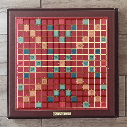 Scrabble Deluxe board game Mattel 2000 with rotating wooden base
