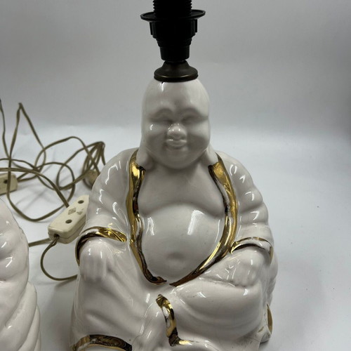 Buddha Table Lamps ceramic white with gold details set of 2 used
