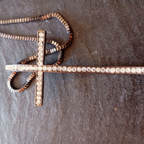 Necklace with large cross like new, decorated with stones