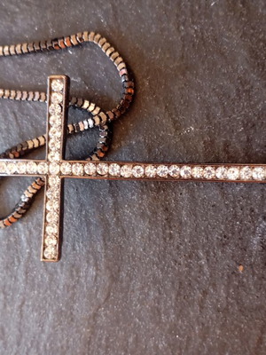 Necklace with large cross like new, decorated with stones