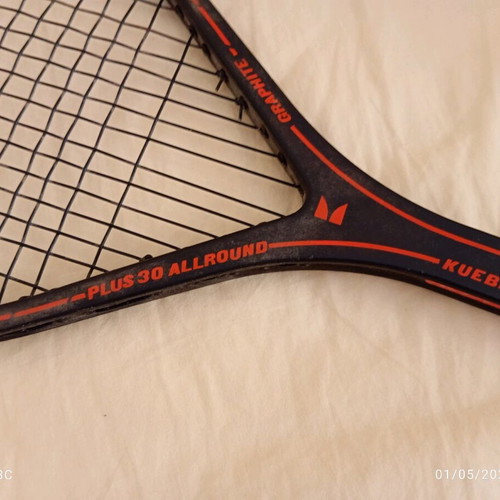 Kuebler plus 30 all round graphite tennis racket used, 1980s