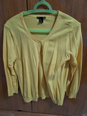 Knitted cardigans used, mustard and coral, H&M, set of 2