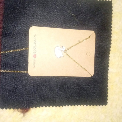 Swan necklace handmade new, white pink