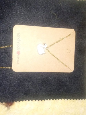 Swan necklace handmade new, white pink