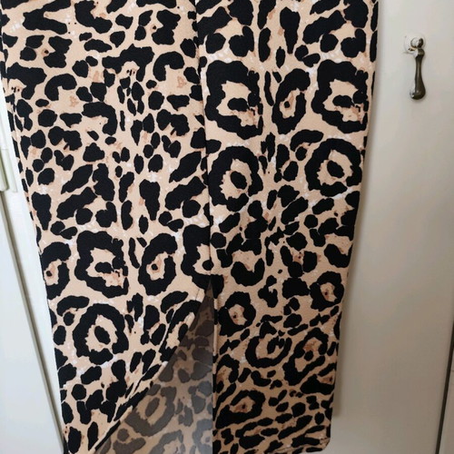 Leopard Midi Dress Like New with Slit in Black and Beige