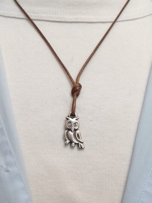 Men's owl pendant necklace with chocolate cord