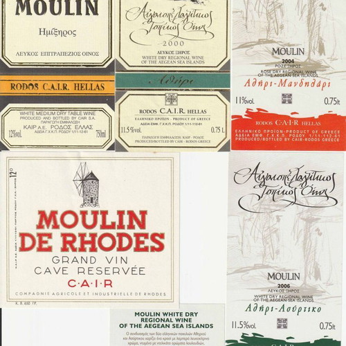 Vintage 6 Cair Rhodes wine labels 1980-1990 for collection and decoration
