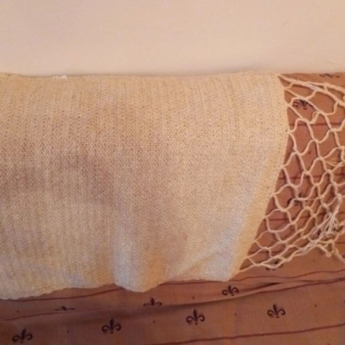 Woolen scarf handmade used, beige, 1.80×0.50 m