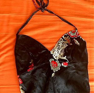 Vintage Zic Zac tiger floral Σατέν φόρεμα δετό με χαμηλή πλατη