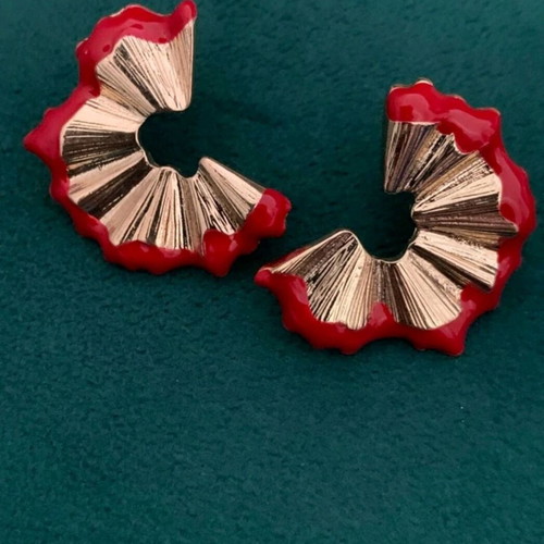 Earrings new, pack of 2 pairs with studs, red and gold