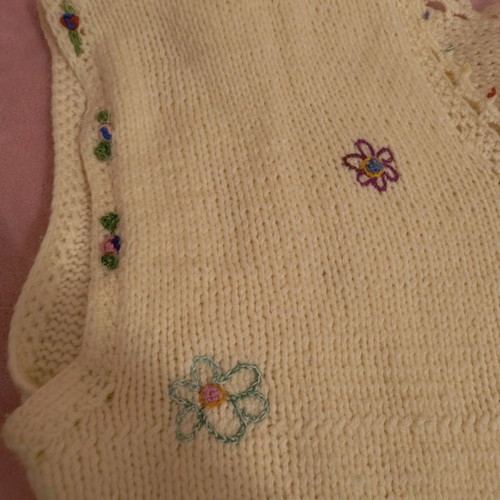 Women's handmade knitted vest with flowers new, size XL/XXL