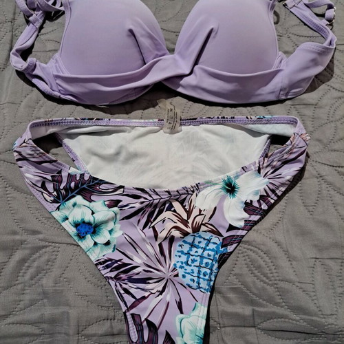 Printed bikini slip like new, size S, purple and turquoise