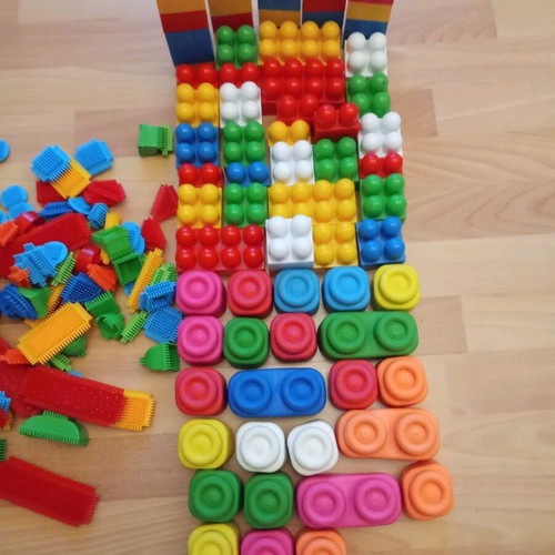 Soft children's blocks used, plastic blocks and plastic wedges