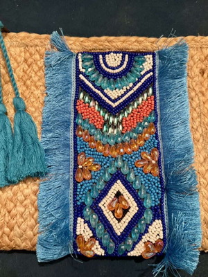 Fullah Sugah summer jute crossbody bag with embroidered beads and detachable chain