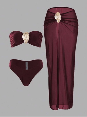 Beach set burgundy with gold elements, size S, new