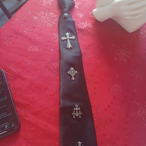 Unisex Black Tie with Metallic Crosses like new