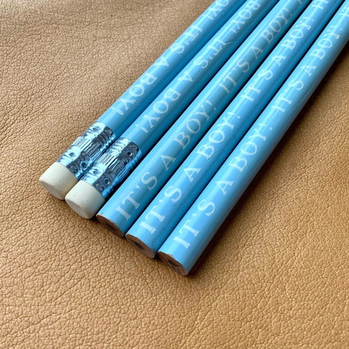 'It’s a Boy' blue pencils set of 5, new