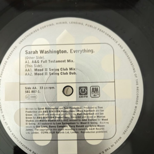 Sarah Washington Everything 12" vinyl record, electronic