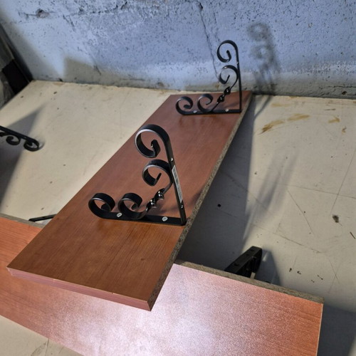 Wooden shelves with modern iron base, set of 3, new