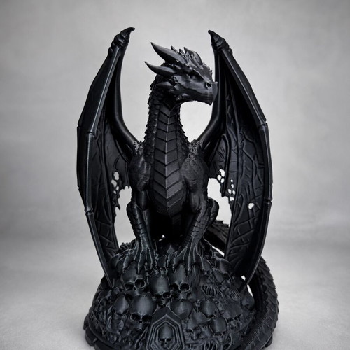 Necro Dragon decorative figure new, black with skull throne