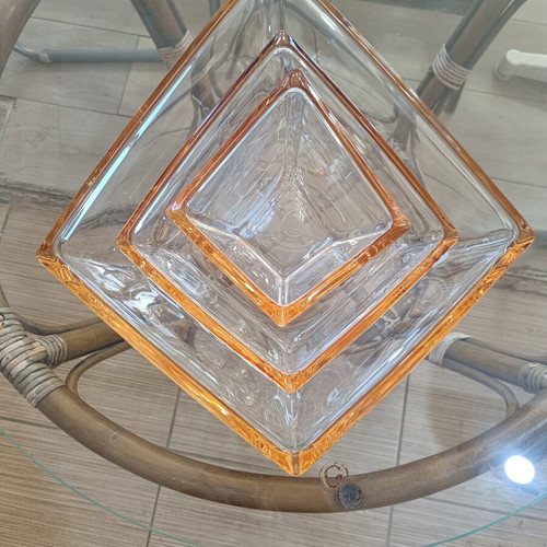 Set of 3 vintage glass decorative bowls with orange rim