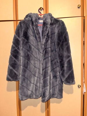 Gray synthetic fur with hood used, size S-M