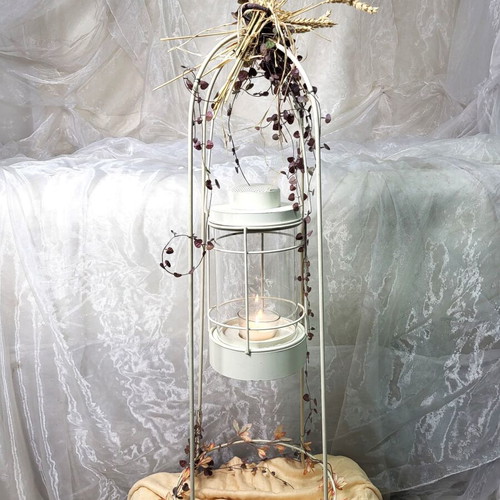 Floor metal lantern with iron base like new, vintage/industrial style