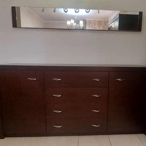 Buffet with mirror, veneered oak wenge, 200x50x95 cm