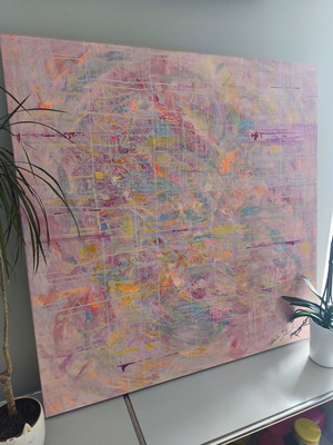 Original painting XL pastels and neon 100x100, like new