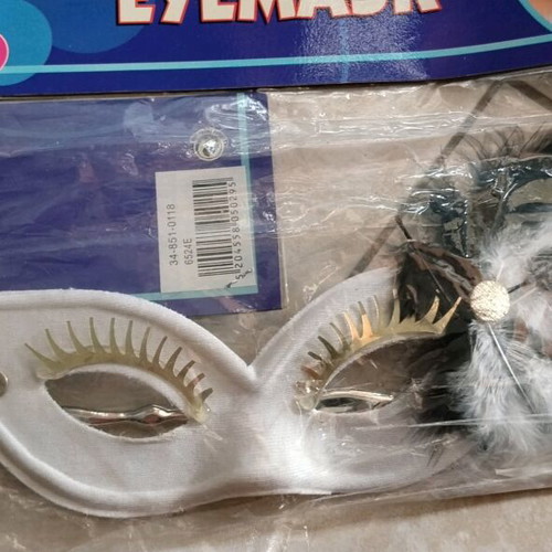 Carnival eye mask with handle in white and black, new