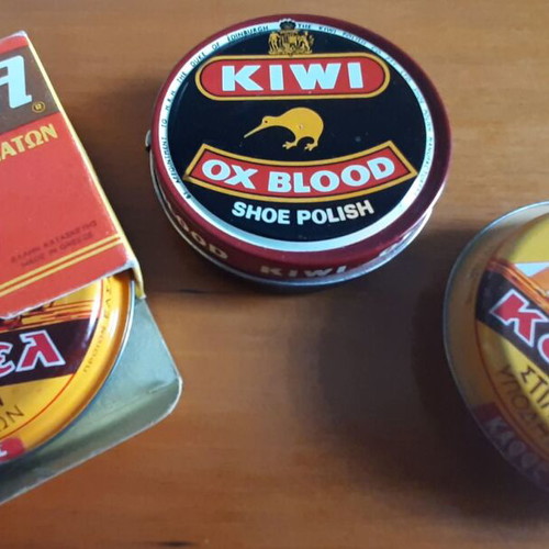 Vintage Camel & Kiwi shoe polishes used, 1960s/70s, set of 3 tins