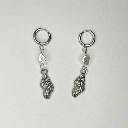 Stainless Steel Earrings with Pearl and Shell, New