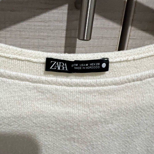 Zara women's blouse with belt like new, size M, white and beige