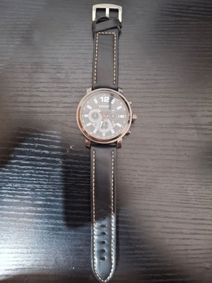 Saneesi men's watch used, black leather strap, chronograph