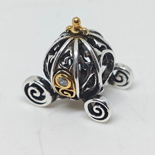 Cinderella Pumpkin Coach Charm 925 Silver with 14K Gold Details like new