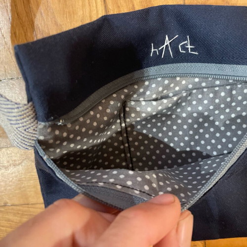 Handmade canvas waist bag like new, blue with gray zipper