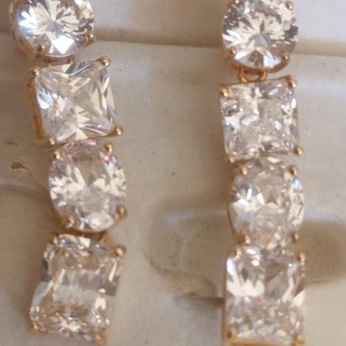 Silver 925 Women's Earrings gold color with crystal stones new