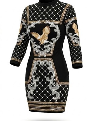 Dress with Long Sleeve S/M like new, black with eagle motif