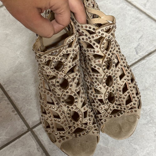 Sandals with rhinestones used, size 37, nude color