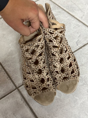 Sandals with rhinestones used, size 37, nude color