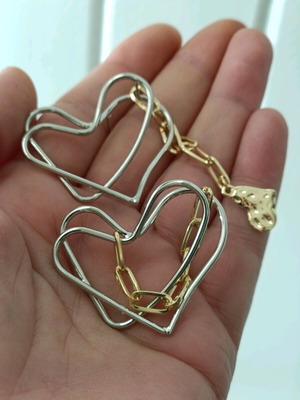 Women's two-tone stainless steel heart earrings with pendant and chain new