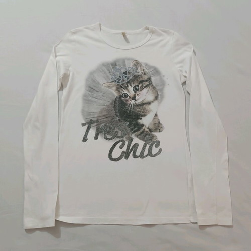 Benetton kids long-sleeve white blouse with cat design cotton like new