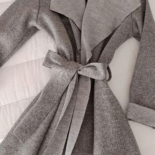 Γκρι πανωφόρι καινούργιο με όψη τσόχας και ζώνη one size S/M