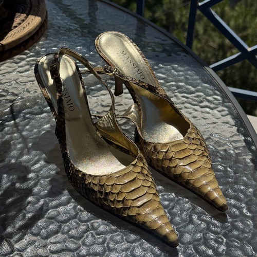 Massimo Vero Cuoio pointed slingback heels size 40 used, elegant gold brown